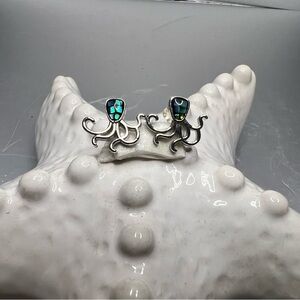 Silver Octopus Earrings with Abalone Inlay